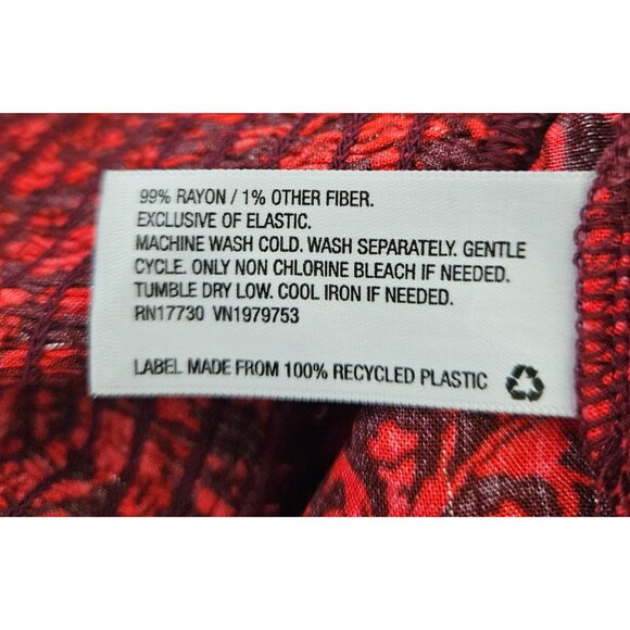 Knox Rose Womens XL Red Floral Peplum Blouse Smocked Waist & Long Sleeves - Picture 12 of 12